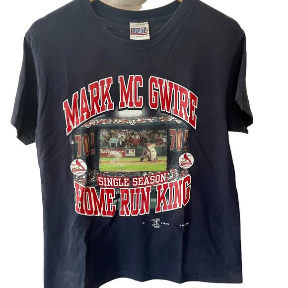 Vintage 90s Mark McGwire Hologram Home Run King Cardinals 1998 Shirt Youth Large - Picture 1 of 3